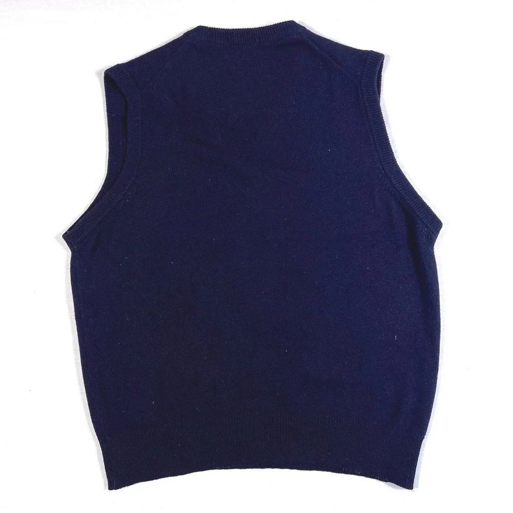 LL Bean Lambswool V Neck Vest Mens Medium Navy Made in Scotland Preppy Vintage